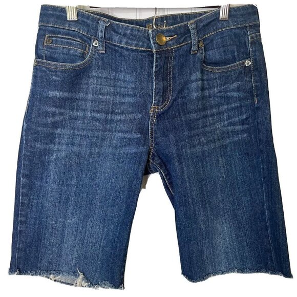 Kut from The Kloth Women’s Dark Wash Denim Cutoff Bermuda 5-Pocket Shorts-6 - Picture 1 of 13